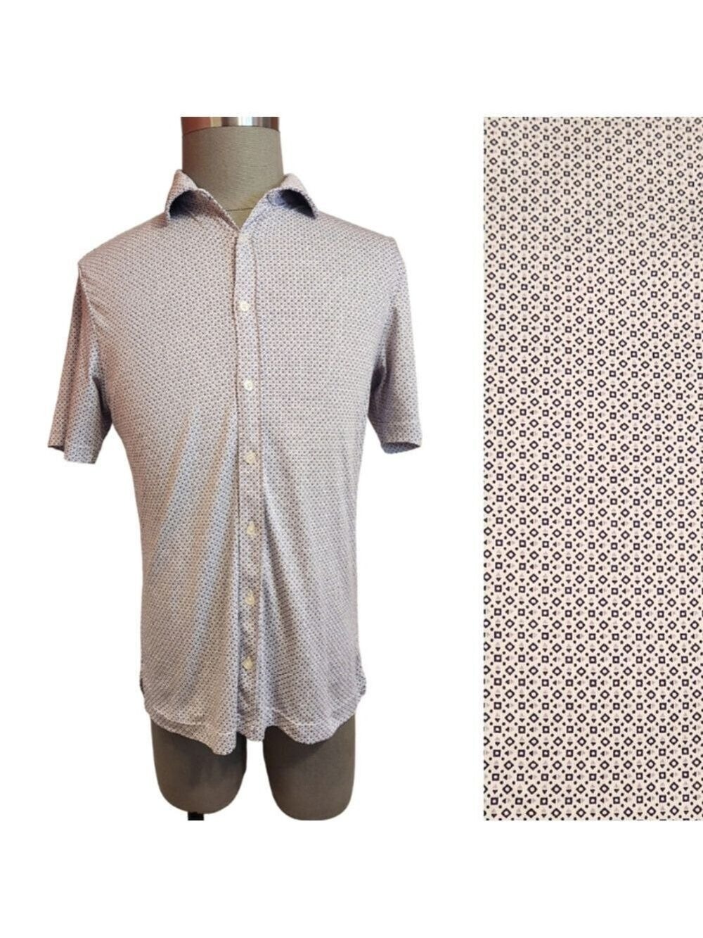 Hart Schaffner Marx White Purple Geometric Short Sleeve Shirt Medium